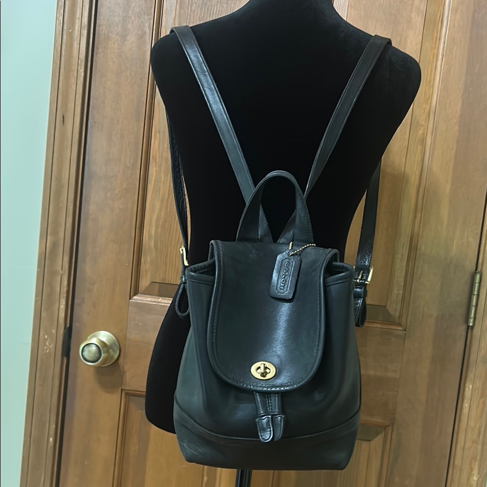 Coach Black Leather Backpack
